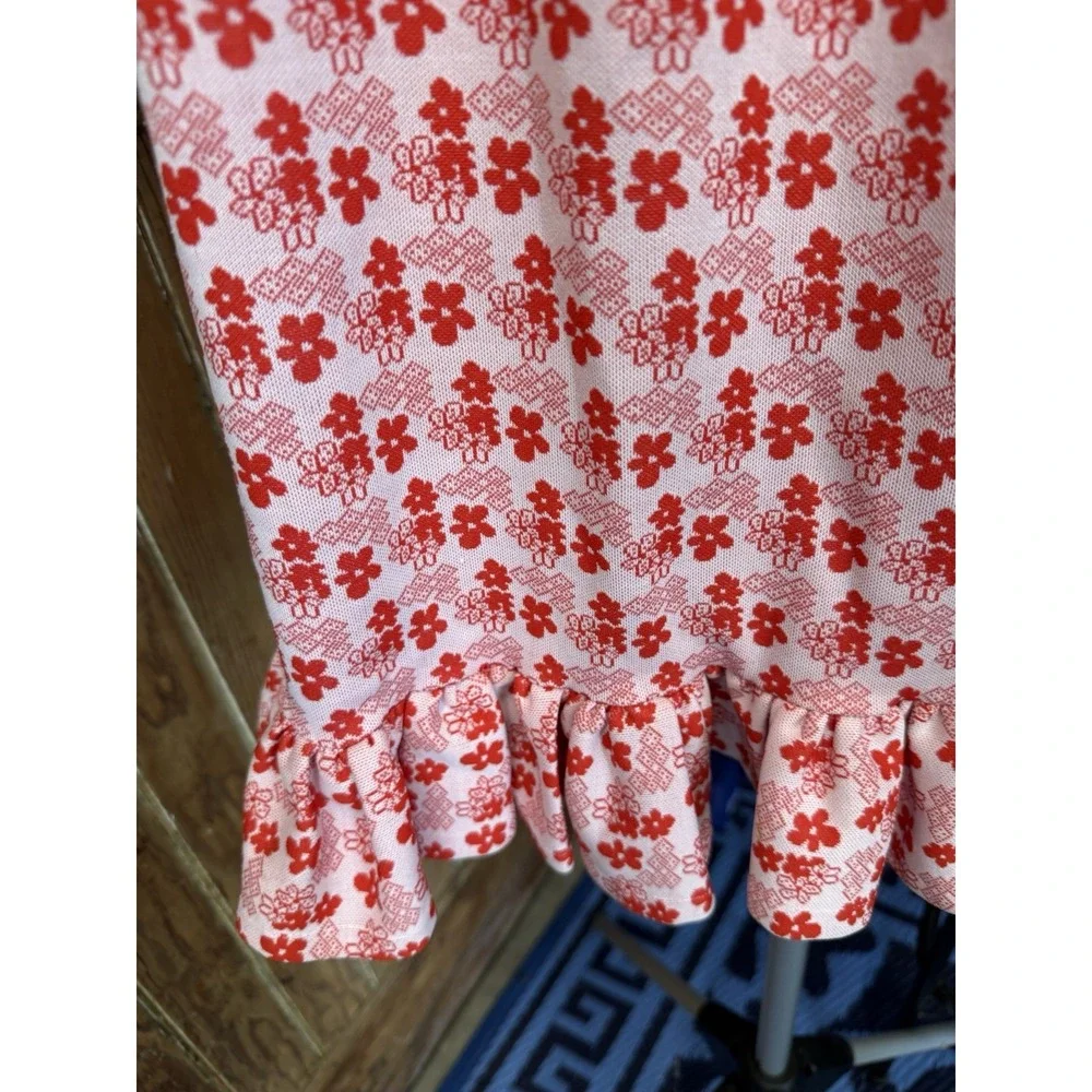 Vintage Handmade Little House Prairie Girls Dress Pink Red Floral Lace 4T